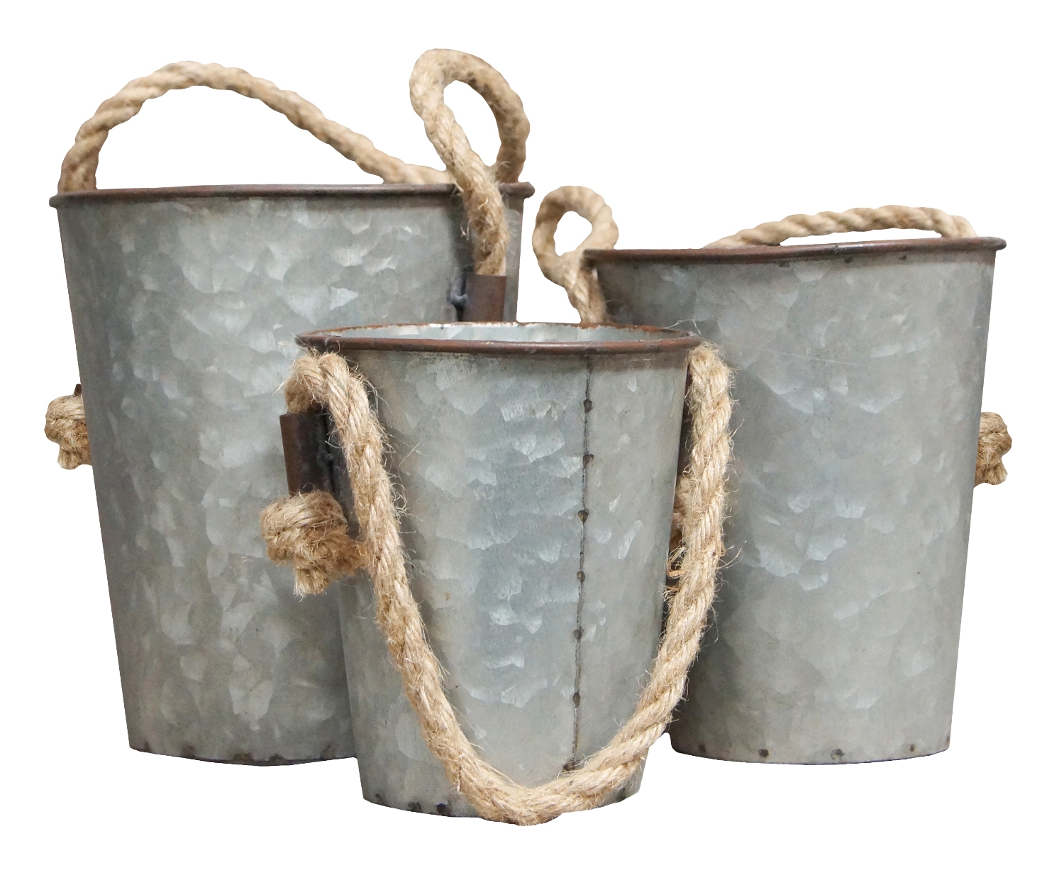Galvanized Gray Metal Buckets with Rope Handles Set of Three eBay