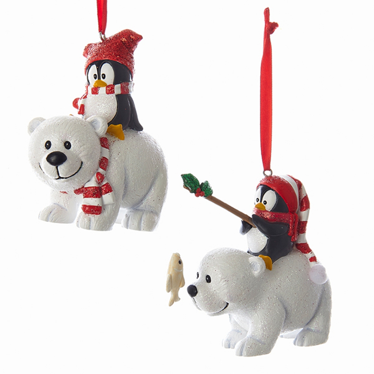 Kurt Adler Penguins on Polar Bears Holiday Ornaments Set