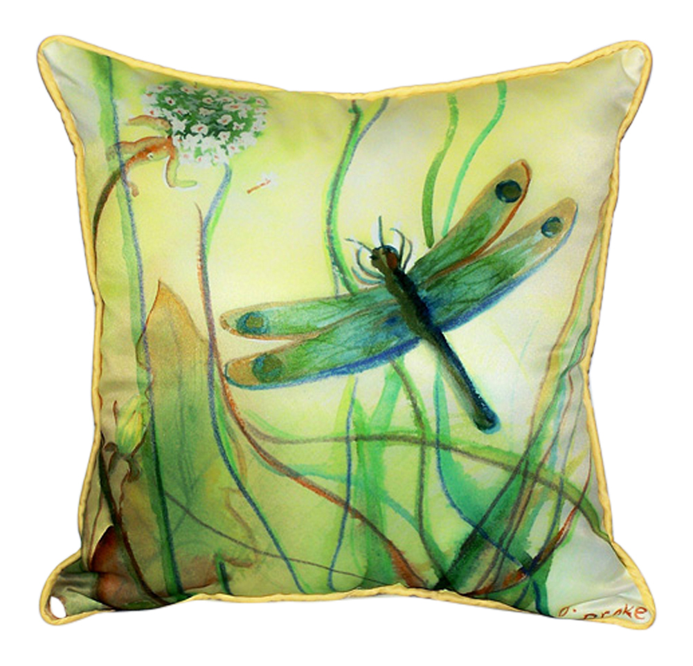 Tropical Dragonfly Pillow Indoor Outdoor Fabric Pillow 18 Inch Made in