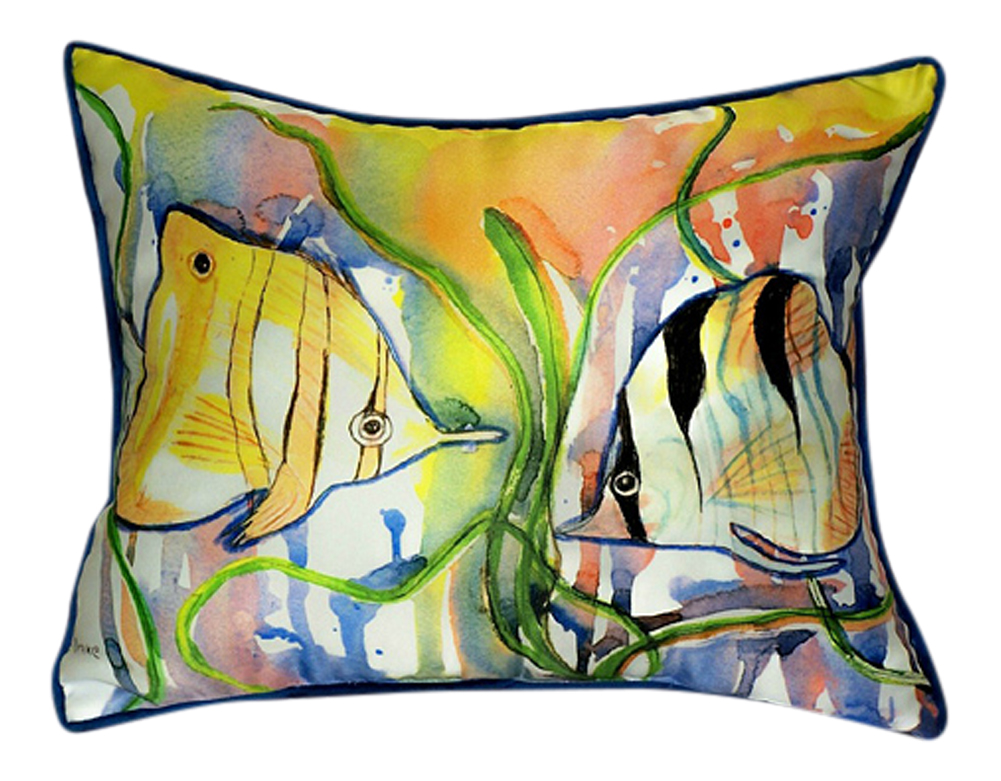 Tropical Reef Angel Fish Indoor Outdoor Pillow 15 X 22 Made in the USA
