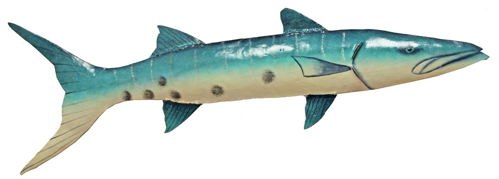 Fearsome Blue Barracuda Fish Large 28 Inch Haitian Metal Art Wall Decor