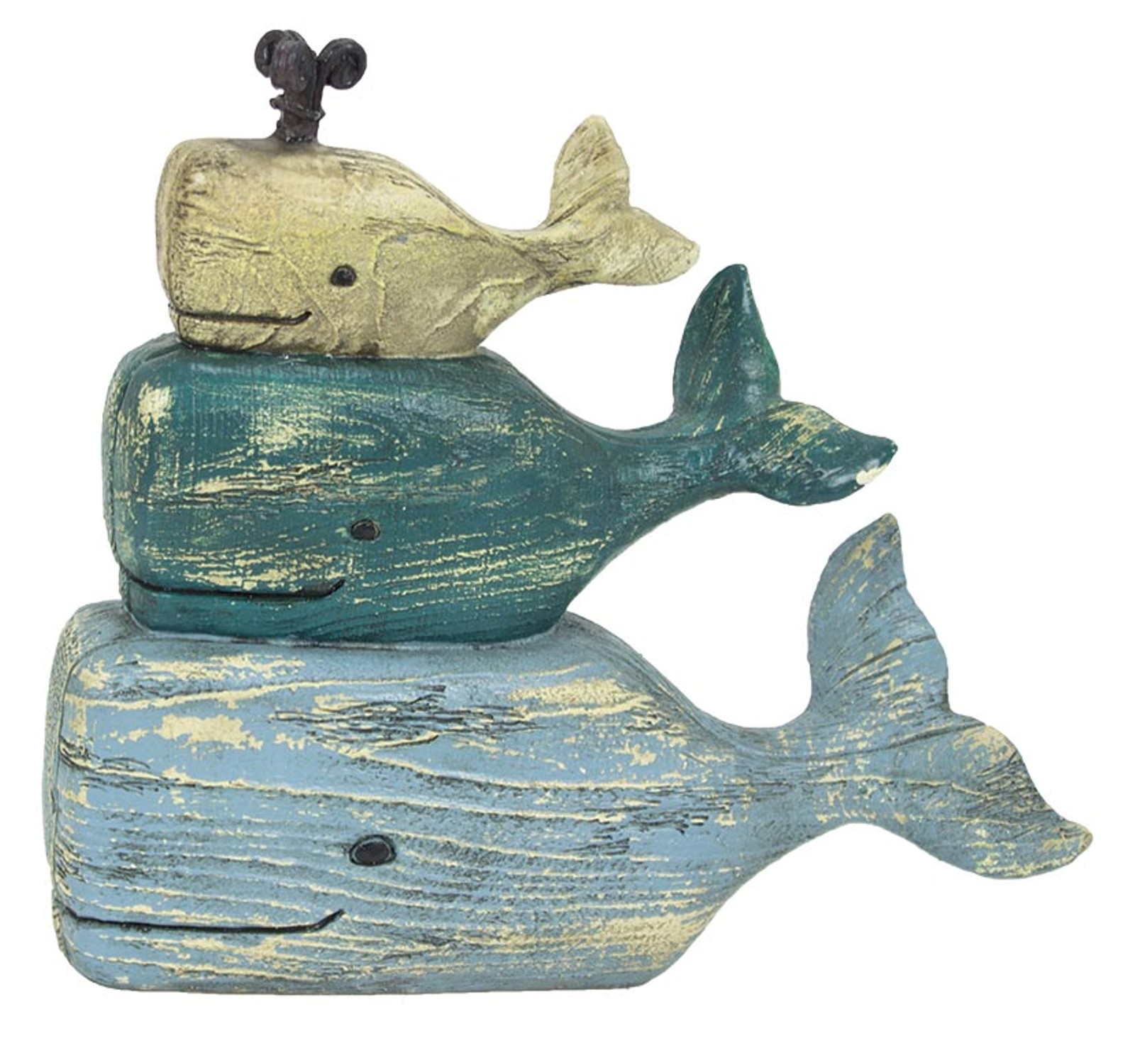Stack of Three Whales Tabletop Figurine Resin 8.75 Inches 786295196641