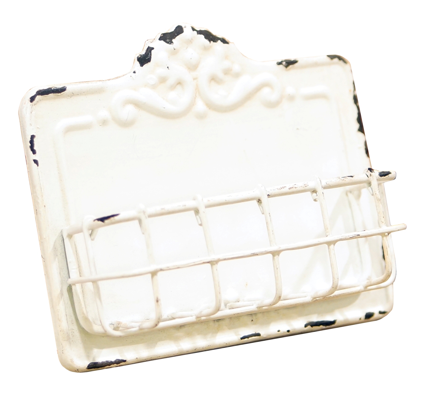Antiqued White Rustic Business Card Holder Metal 5 Inches Mary B