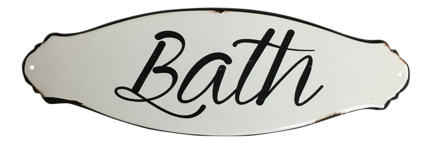 Bath White Enameled Metal Wall Sign Plaque 12 Inches Mary B