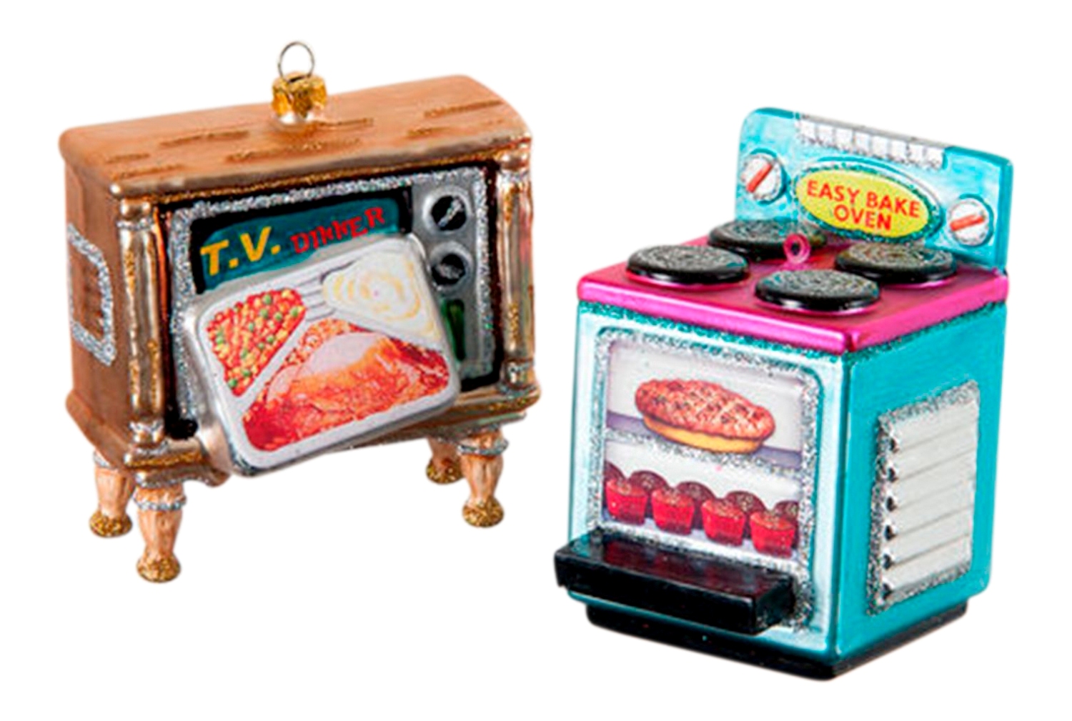 Retro Look Appliances Oven Television TV Set Glass Christmas Ornaments