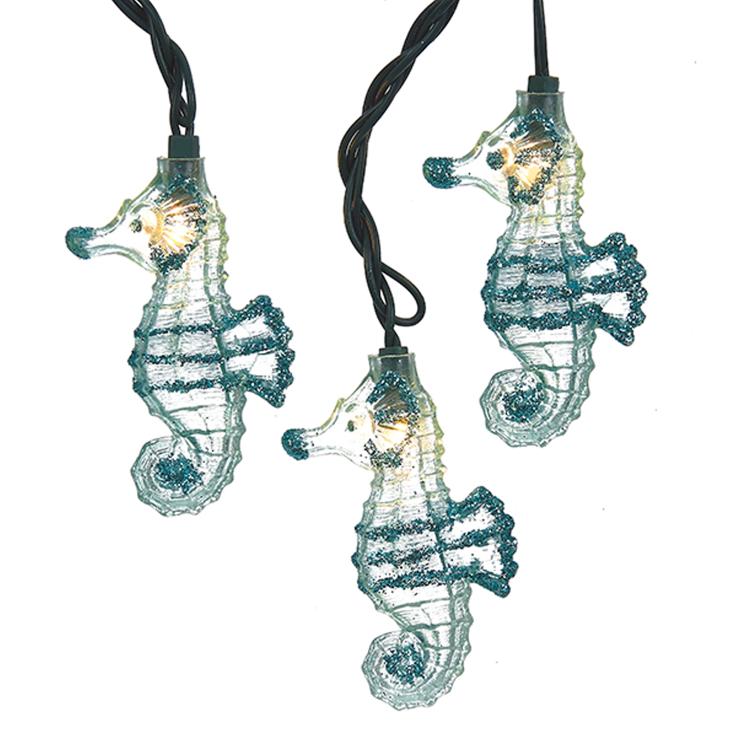 Kurt Adler Coastal Seahorses With Glitter String Lights 10 Piece Set Electric eBay