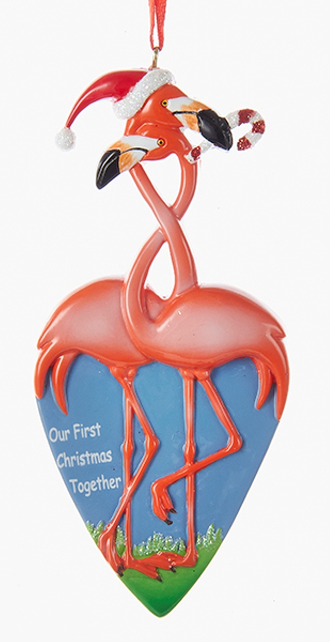 Kurt Adler Flamingo Couple Our First Together Holiday Ornament Resin Mary B Decorative Art