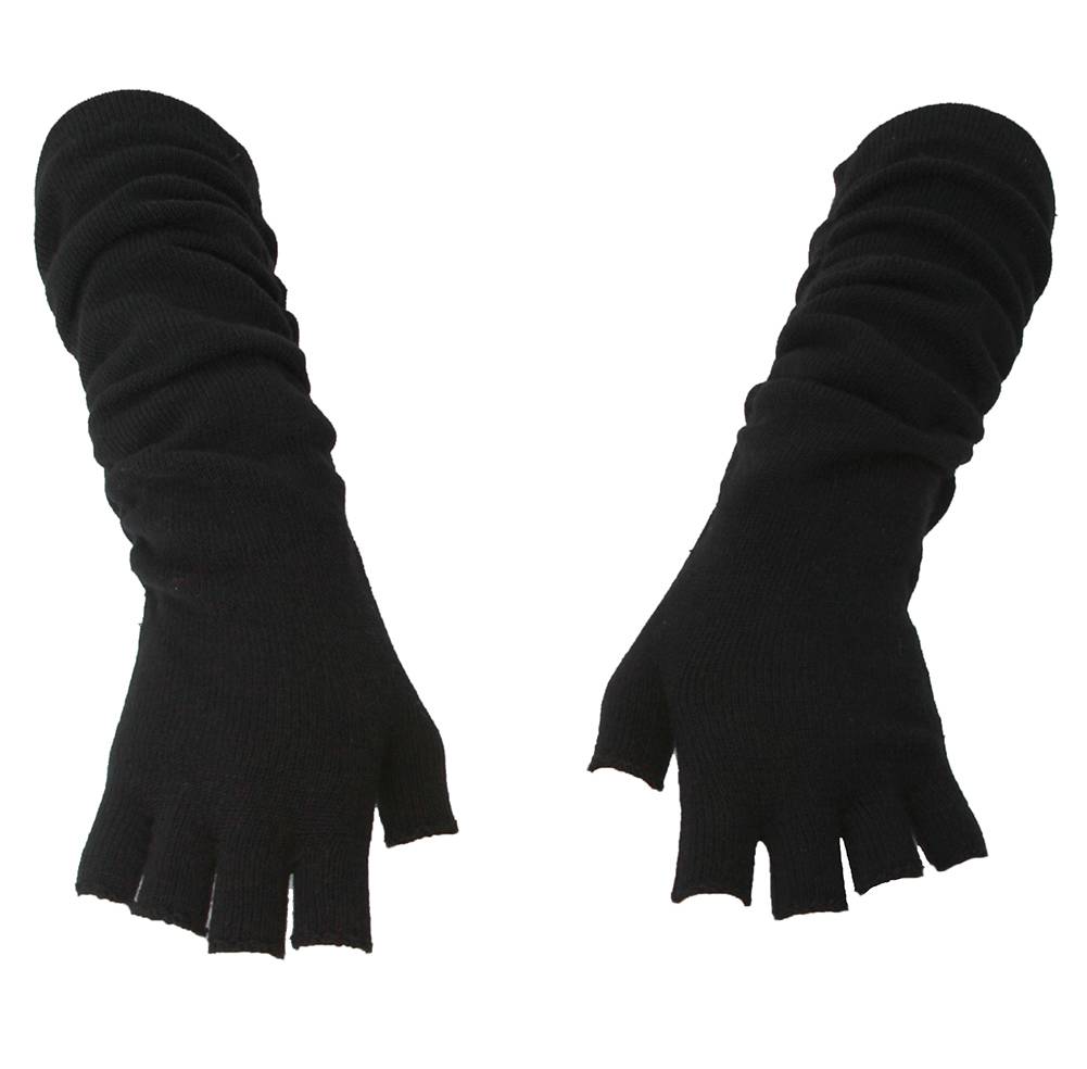 Womens Wrinkle Design Long Fingerless Gloves, Black | eBay