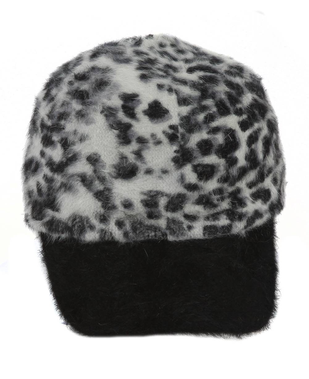 Ladies Animal Print Angora Military Cap 