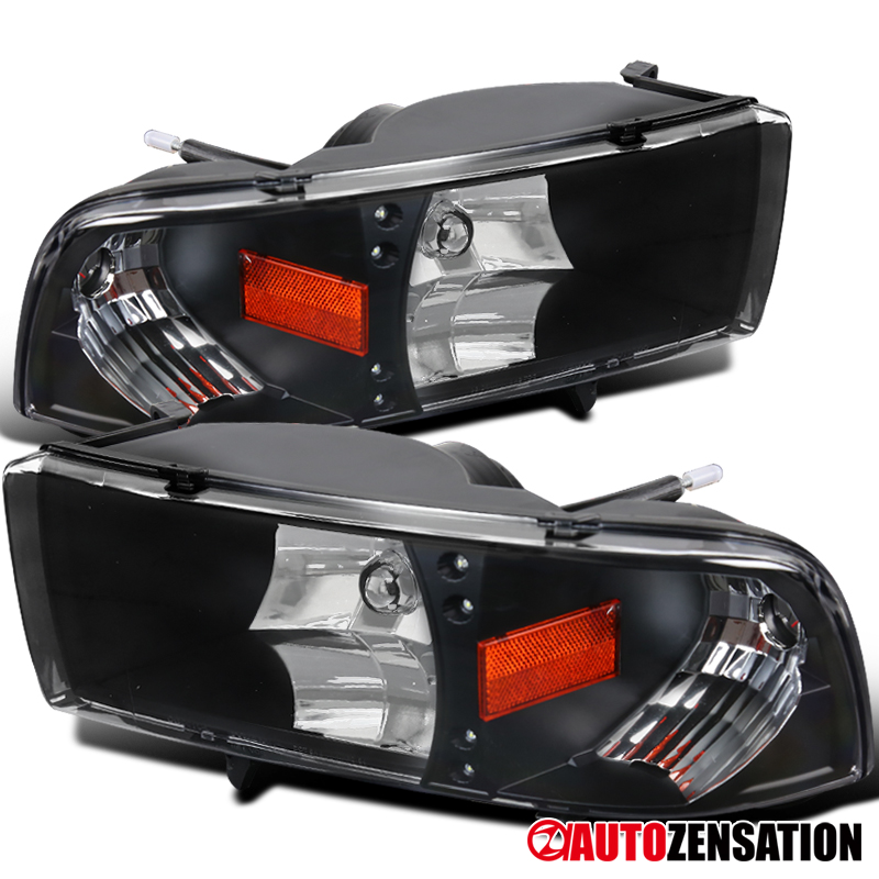 FOR 1994-2002 DODGE RAM PAIR BLACK HOUSING AMBER SIDE LED DRL HEADLIGHT//LAMPS