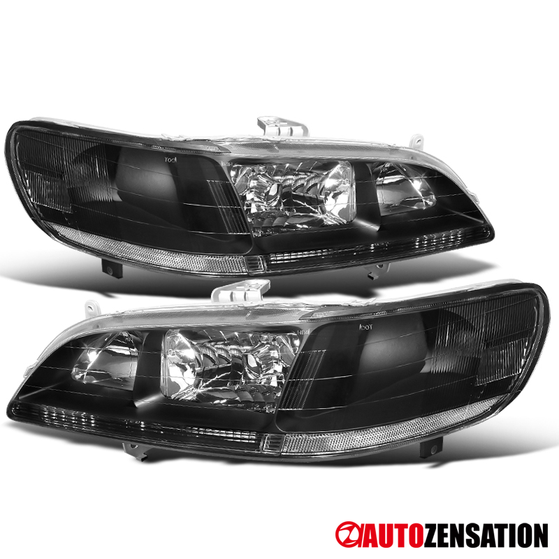 Autozensation Black Headlight Assemblies For 1998-2002 Honda Accord Coupe & Sedan – Pair (Left+Right), Clear Lens