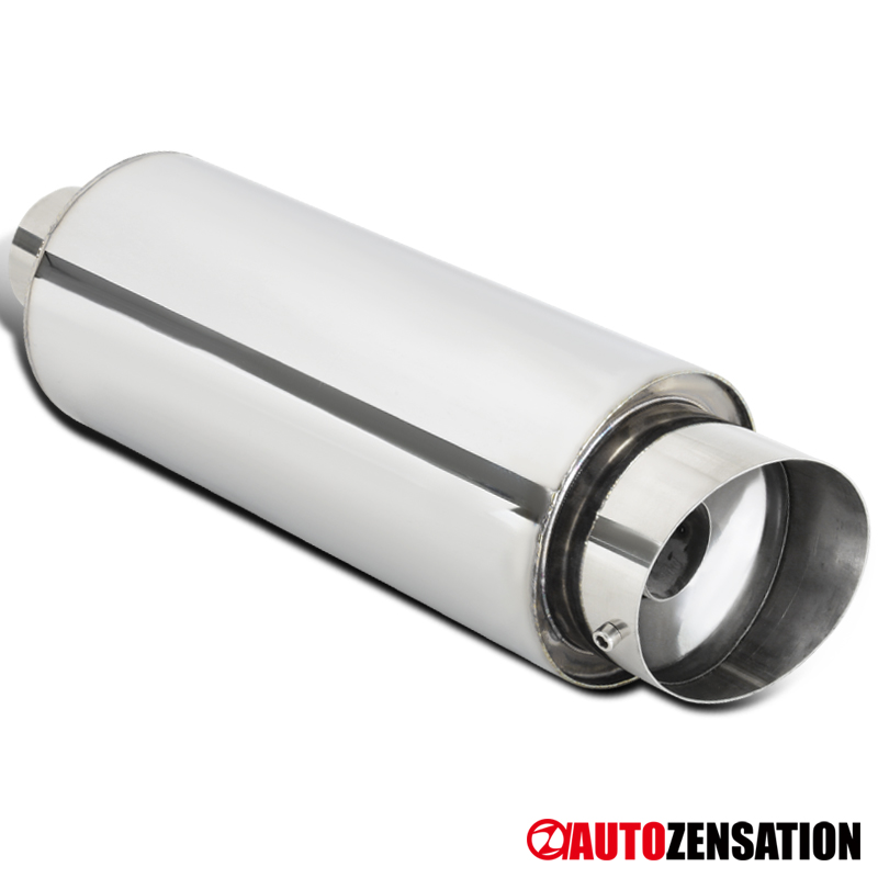 4/" 2.5/" Inlet Slant Burnt Tip Round Chrome Stainless Steel N1 Exhaust Muffler