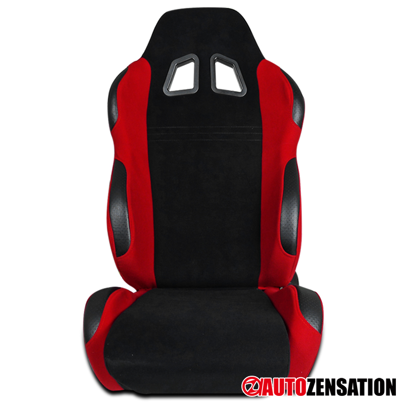 Autozensation Right Passenger Reclining Sport Racing Seat PVC Leather Black//Red Cloth W//Slider