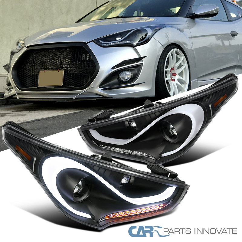 1215 For Hyundai Veloster LED DRL Sequential Signals Projector Headlights Black eBay