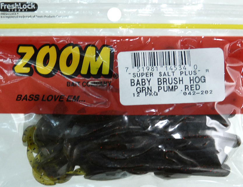 Zoom Baby Brush Hog Green Pumpkin Bass Fishing Baits 042-025 Baits 12 pkg