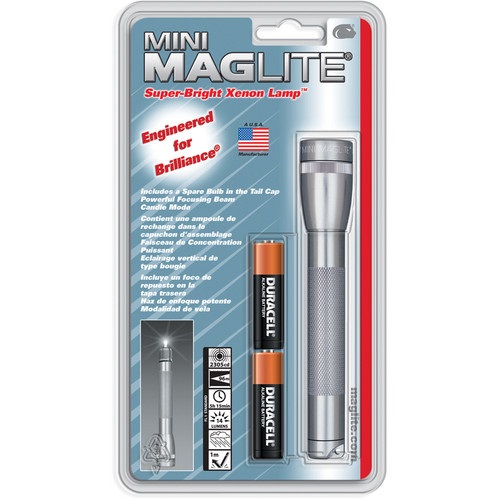Maglite M2A096 Gray MiniMag Flashlight AA Battery Blister Pack