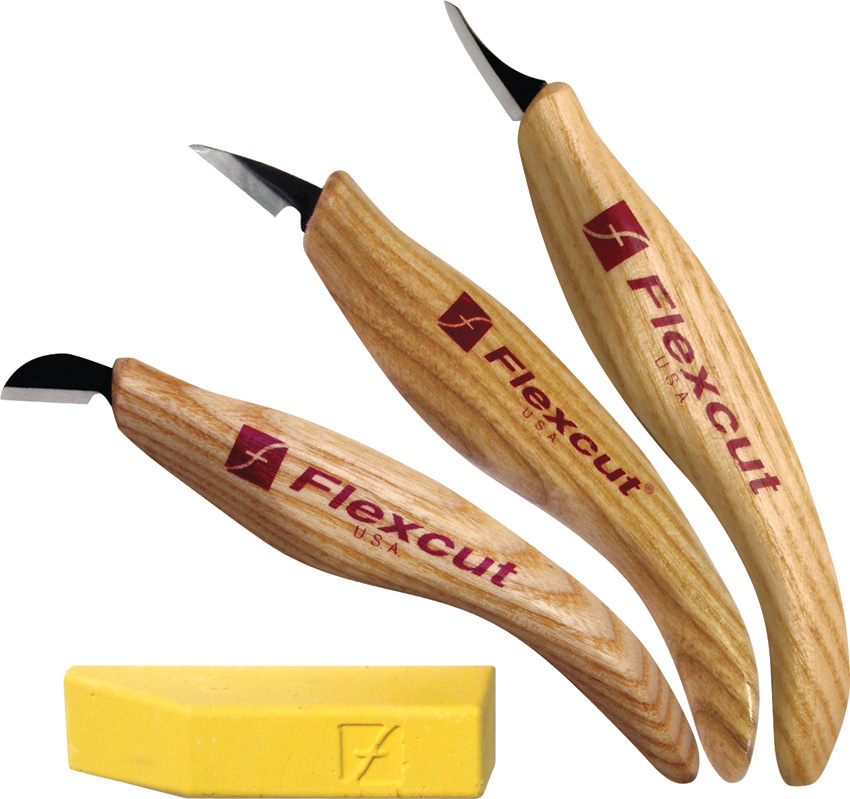 Flexcut KN400 3 Piece Wood Carving Polishing Compound Detail Knife Kit
