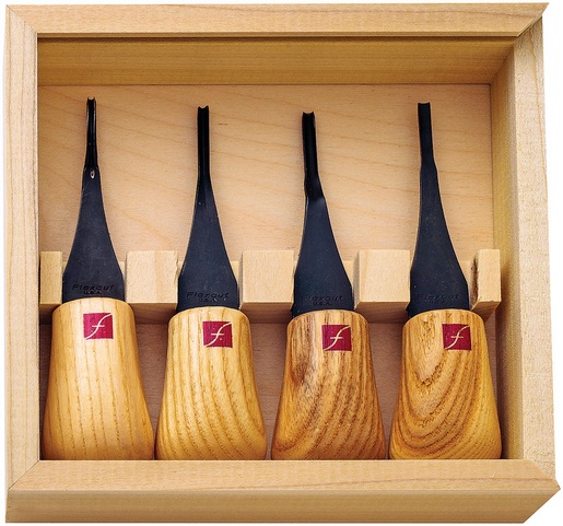 Flexcut FR604 Mini Carving Tools Palm Fitting Wooden Handles Set of 4 ...