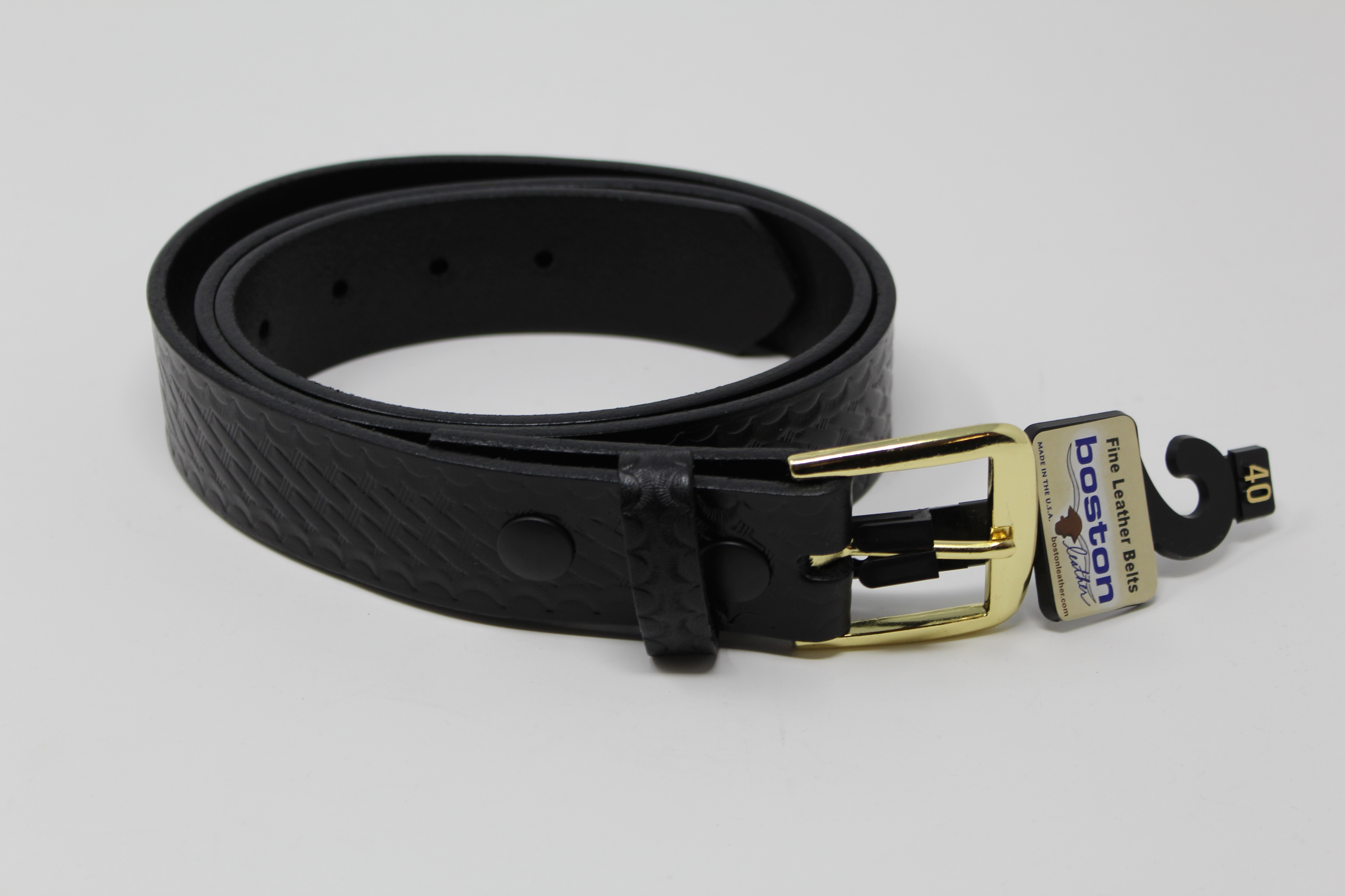 Boston Leather 6582340B Belt Off Duty Black Basketweave Brass Buckle