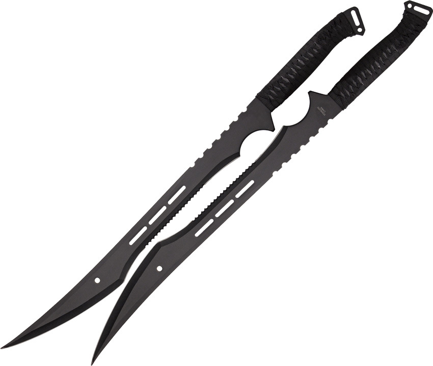 M4233 Twin Sword Set 27" W/ 19.75" Black Coated Stainless Partially