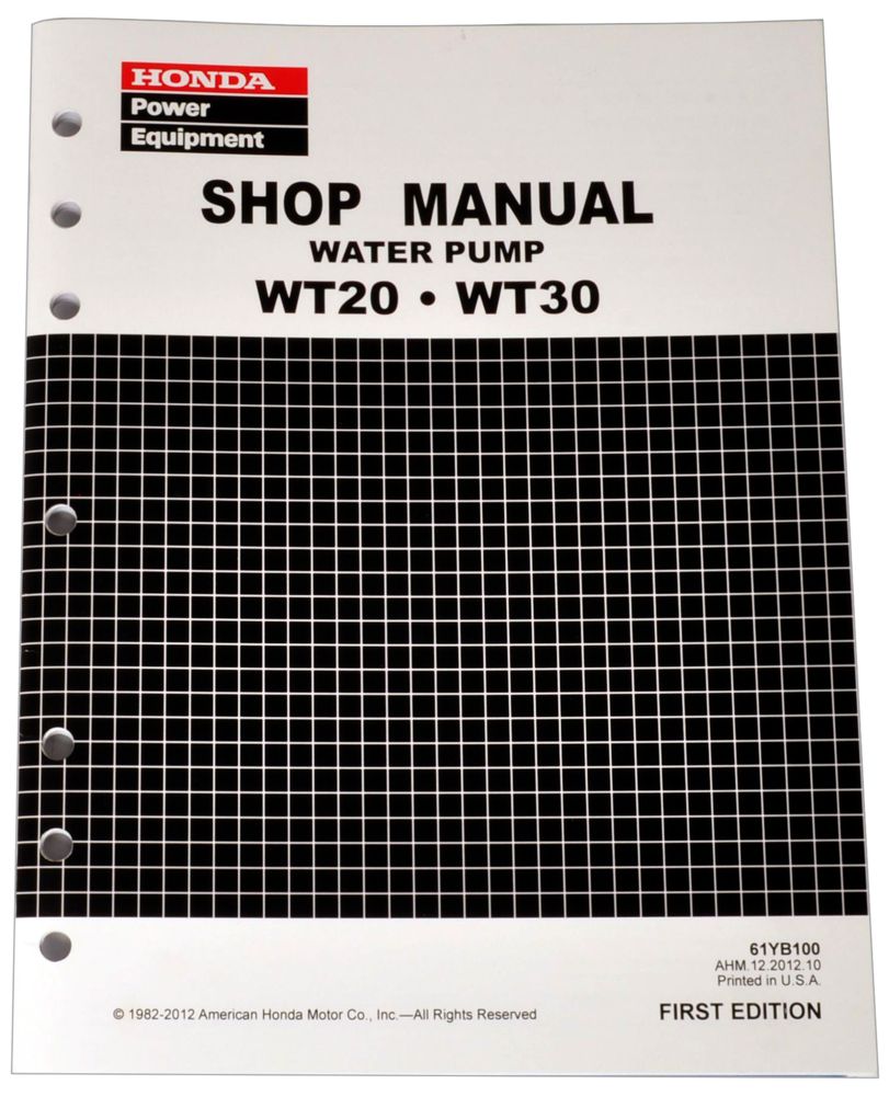Honda WT20 WT30 Pump Service Repair Shop Manual SLIGHT DAMAGE
