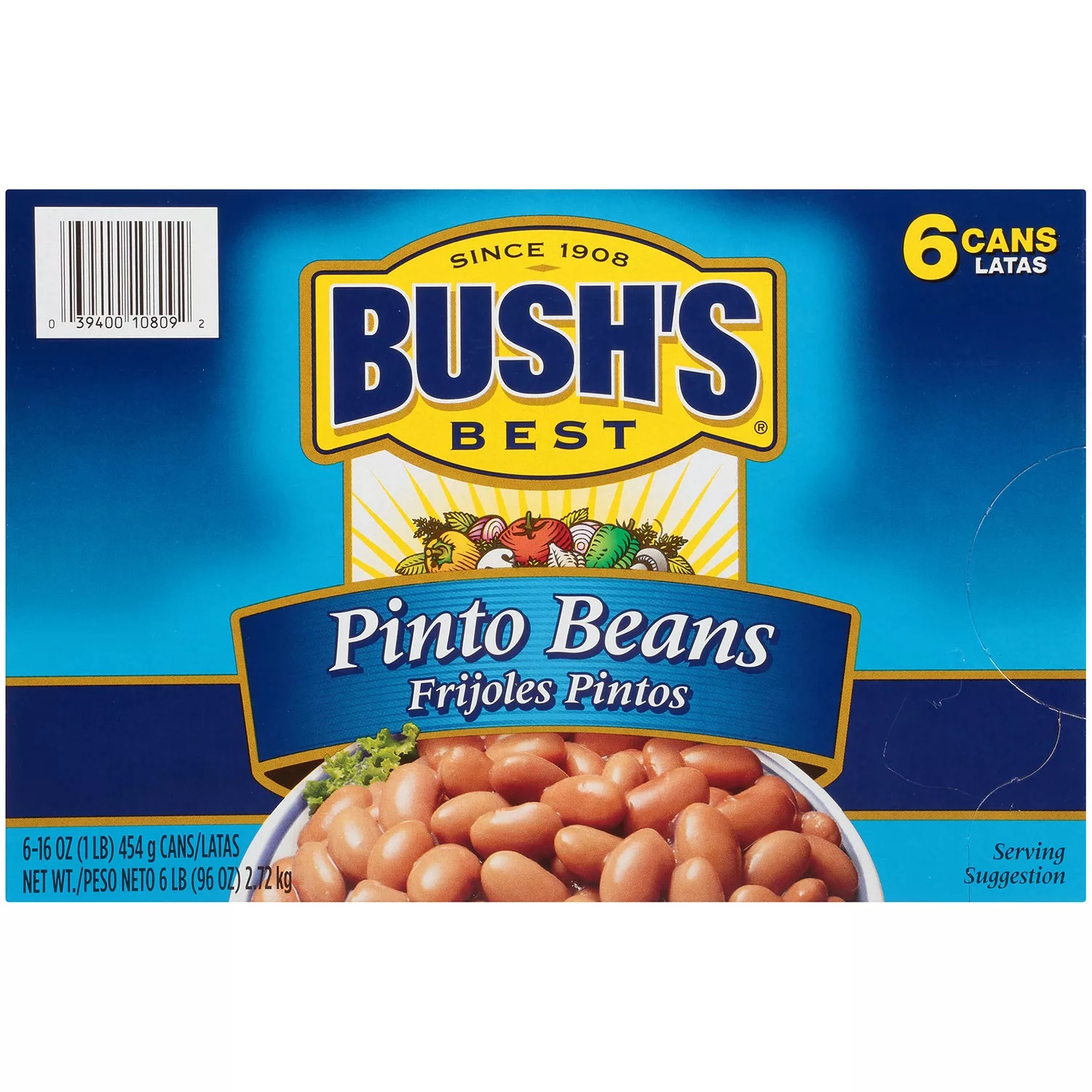 BUSH'S Pinto Beans, 16 Ounce, Pack of 6, Canned, Versatile, High