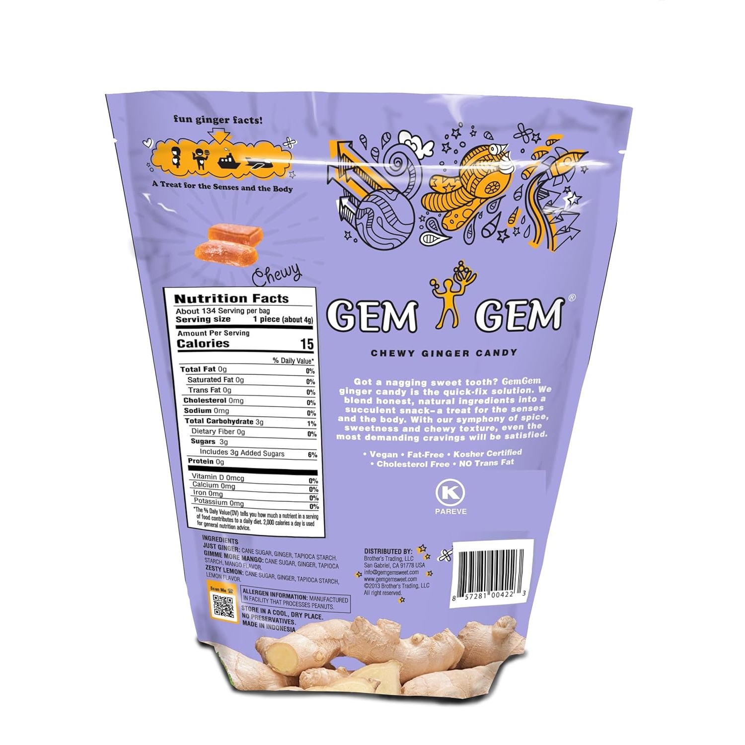 Gem Gem Chewy Ginger Candy 190z Assorted Flavor - Just Ginger