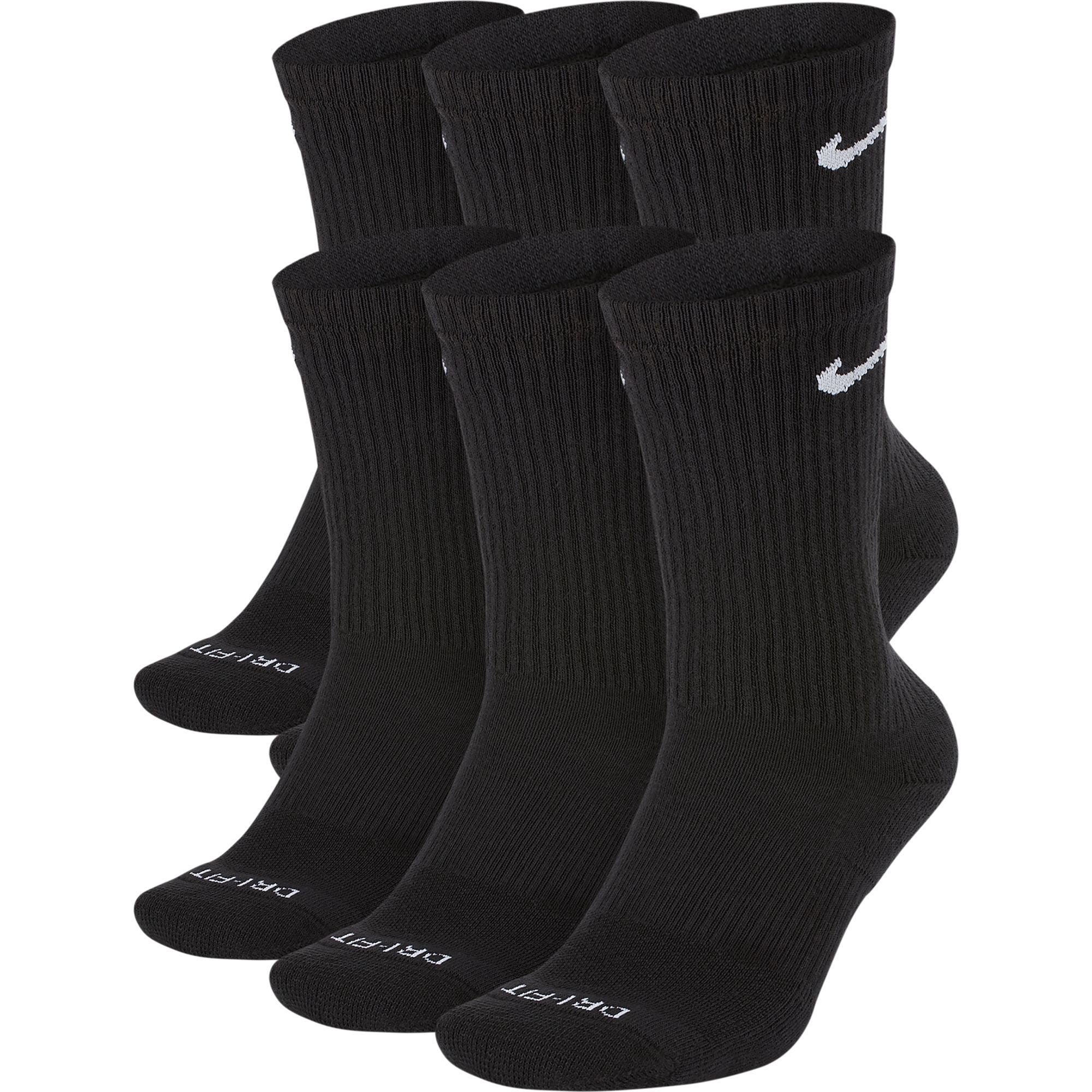 nike men's everyday plus cushion crew socks medium black white