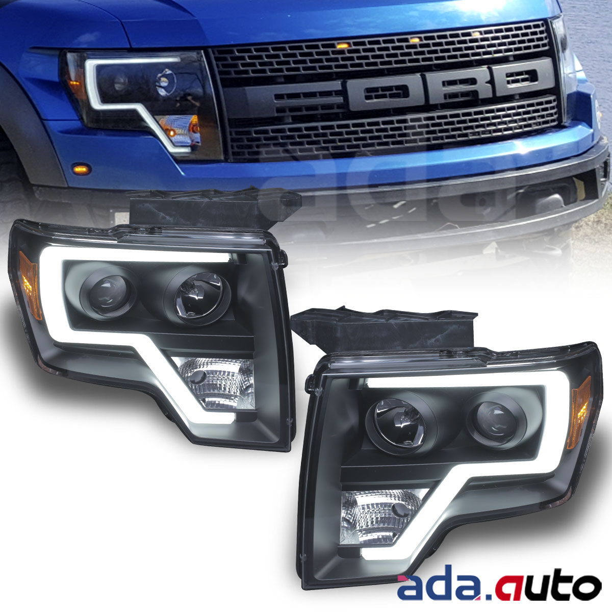 2009 2014 Ford F 150 Pickup Truck Black Led Tube Bar Projector