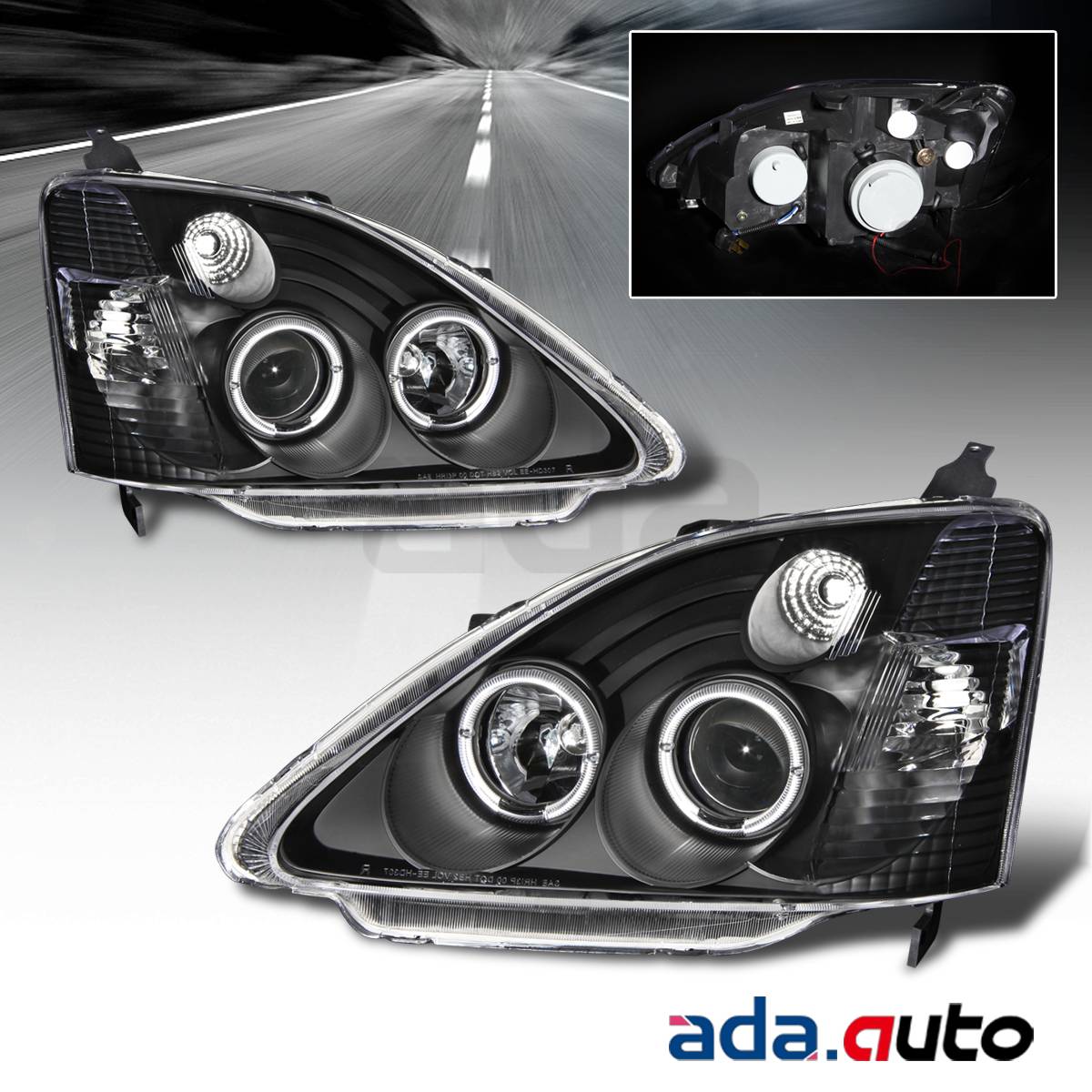 Details about For 2002 2003 Honda Civic Si [Dual LED Halo] Projector Black  Headlights Lamps