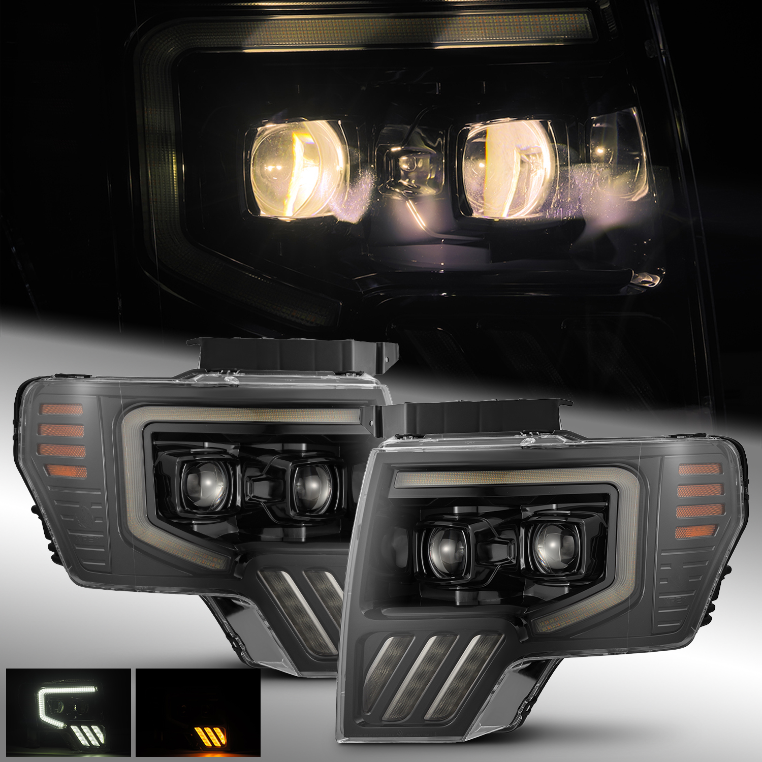 Alpha-Black MKII PRO-Series Halogen Projector Headlights Fit 2009-2014 Ford F150