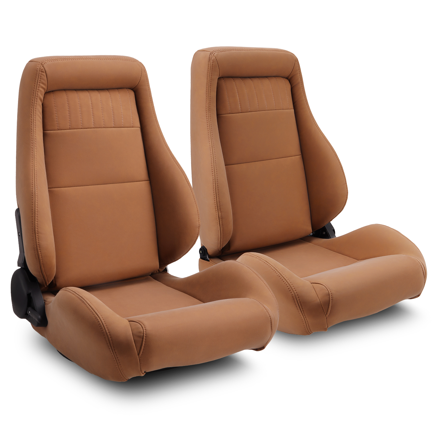 Reclinable Universal OBS Style PVC Leather Light Brown Car Seats Pair Left&Right