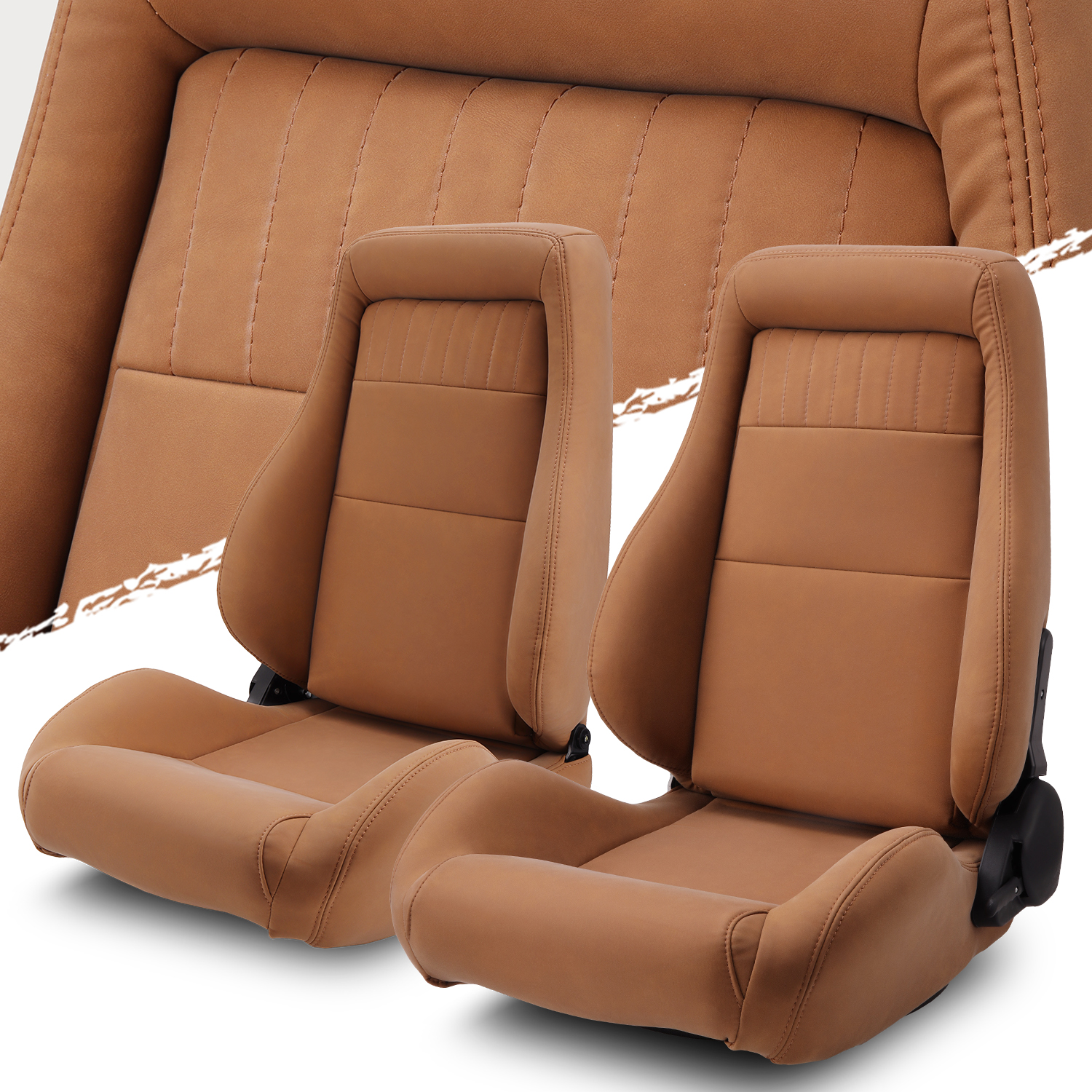 Universal Reclinable OBS Style PVC Leather Light Brown Car Seats Pair