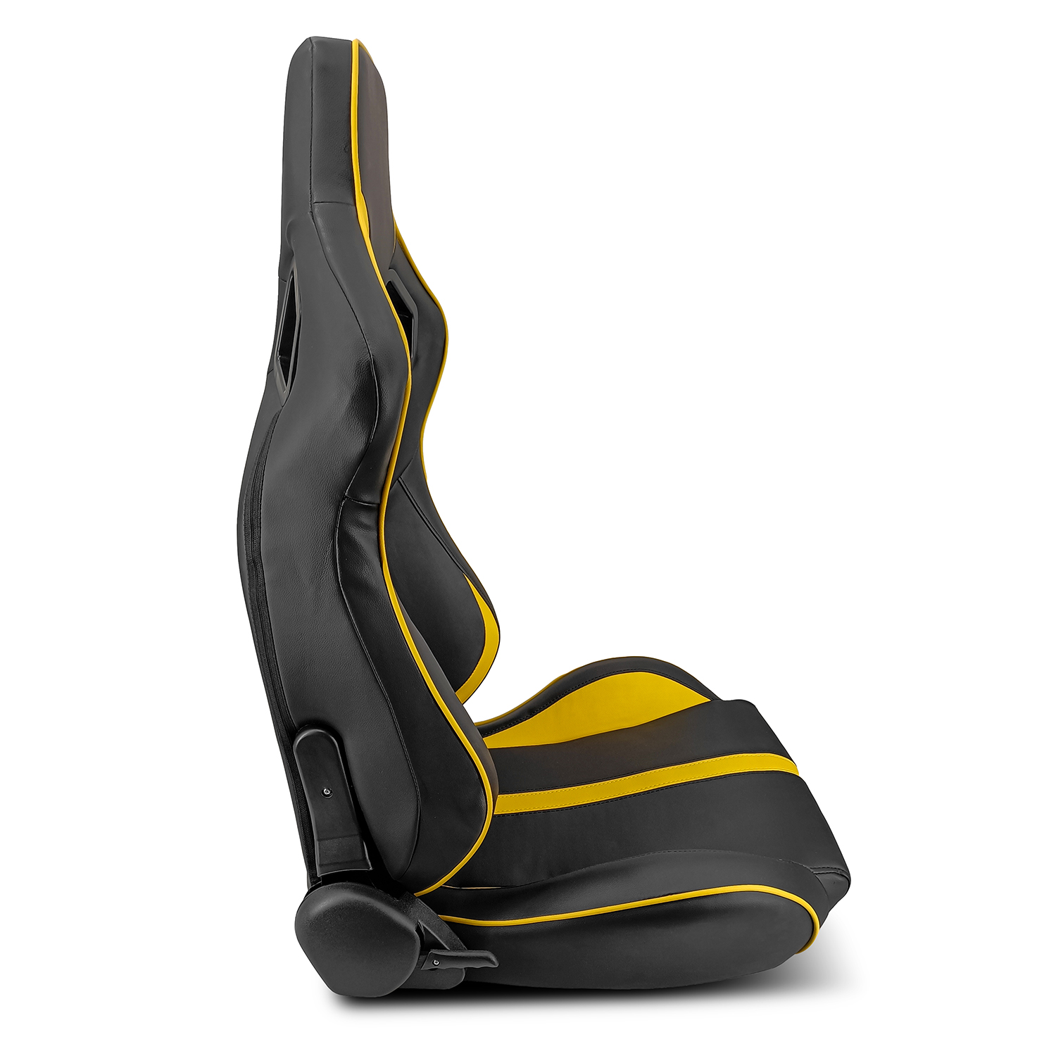 2xBlack PVC Main And Yellow Orangge Side Reclinable Racing Seats+Single