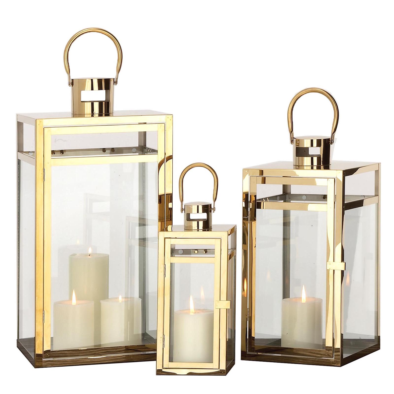 Urban Designs Brass Polished Lantern Pillar Candle Holder Set of 3 eBay