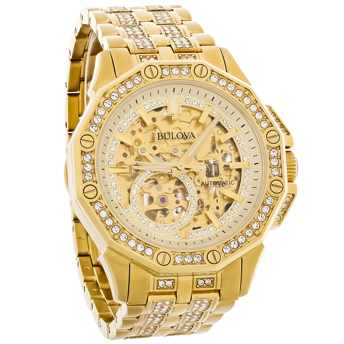Bulova Octava Men’s Gold Tone Stainless Steel Crystal Automatic Watch 98A292