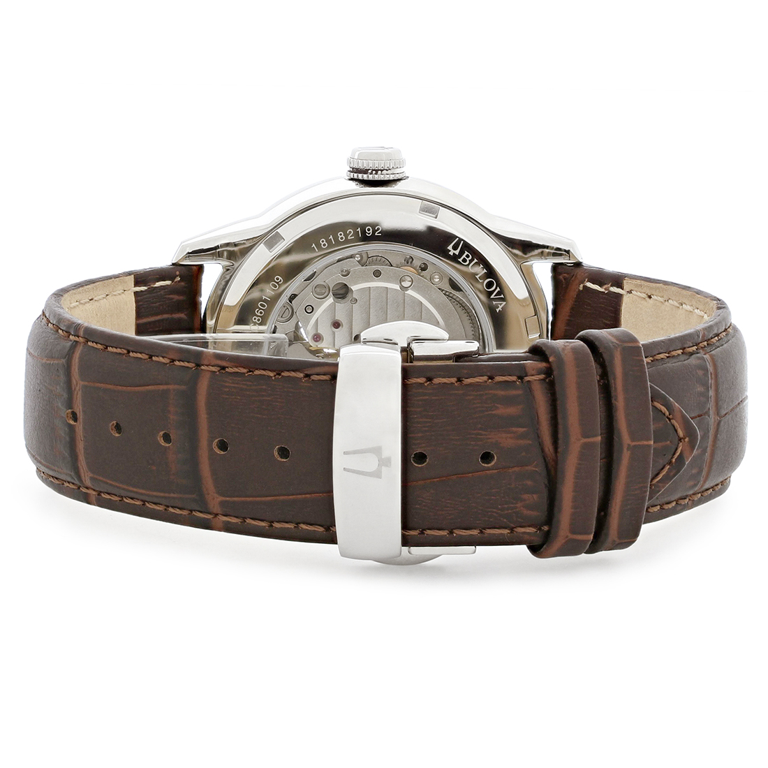 Bulova 21 Jewel Mens Brown Dial Open Heart Leather Strap Automatic