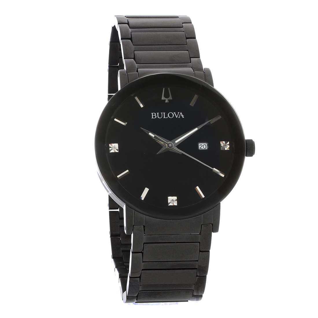 Bulova Mens Futuro Diamond Black ION Plated Steel Quartz Watch 98D144