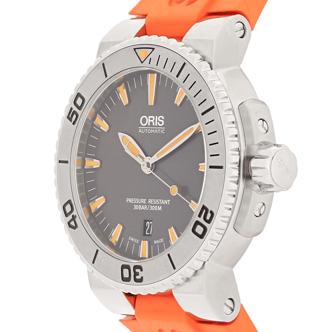 Oris Aquis Date Mens Orange Strap Swiss Automatic Watch 73376534158RS