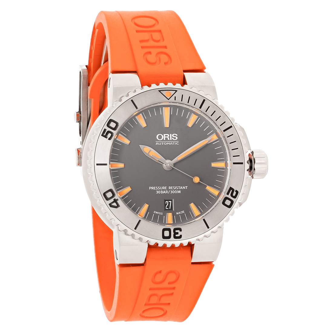 Oris Aquis Date Mens Orange Strap Swiss Automatic Watch 73376534158RS