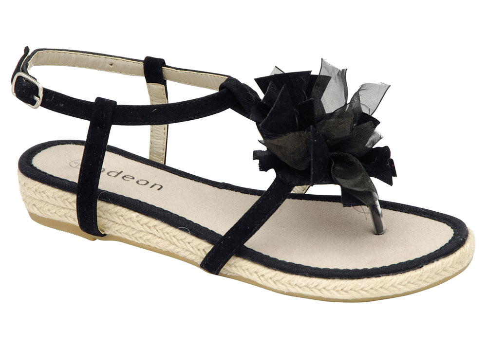 New Odeon Womens Black Flower Espadrille Thong Sandals Size UK 4 (EU 37) | eBay