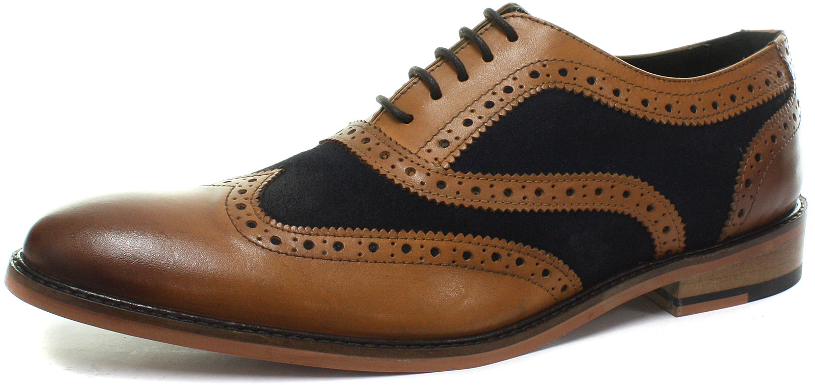 New Roamers 5 Eye Oxford Tan/Navy Mens Brogue Shoes ALL SIZES New Roamers 5 Eye Oxford Tan/Navy Mens Brogue Shoes ALL SIZES