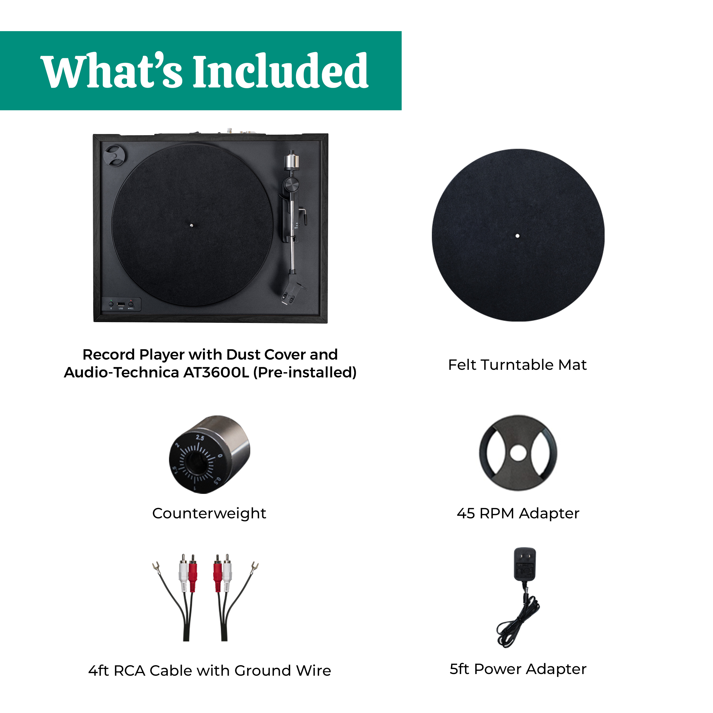 Electrohome Vinyl Record Player, Belt-Drive Turntable, Bluetooth, Vinyl-to-MP3