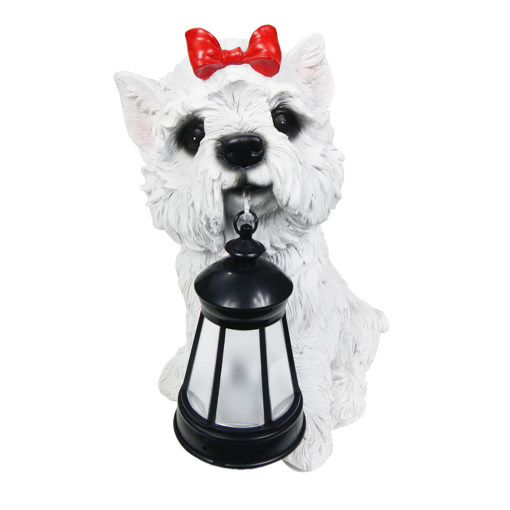 2 Outdoor Garden Solar Maltese Dog LED Lantern Light Post Cap Landscape