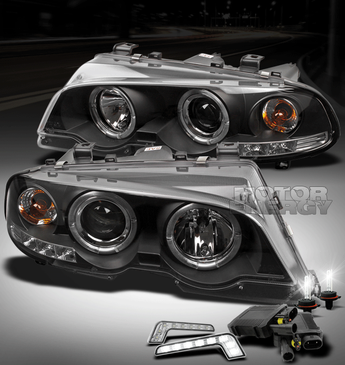 0003 BMW E46 3 SERIES 2DR/M3 HALO BLACK PROJECTOR HEAD LIGHTs+DRL LED+