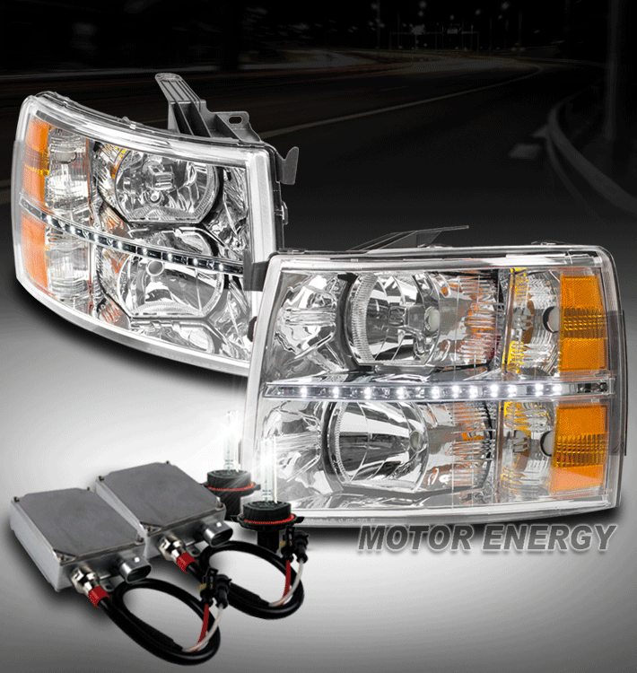 0713 CHEVY SILVERADO/14 2500/3500 DRL LED HEADLIGHT LAMP CHROME +50W