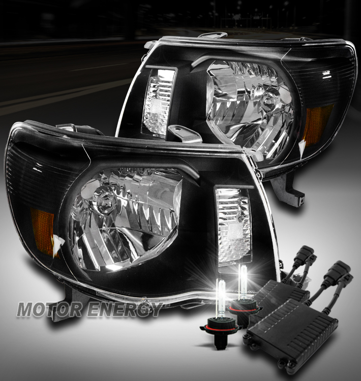 For 2005-2011 Toyota Tacoma Pickup Replacement Headlights with 50W 6000K HID Conversion Kit - Black with Amber Reflector