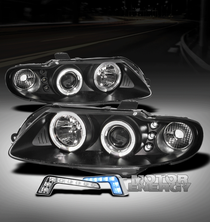0406 PONTIAC GTO HALO LED BLACK PROJECTOR HEAD LIGHTS W/BLUE DRL KIT