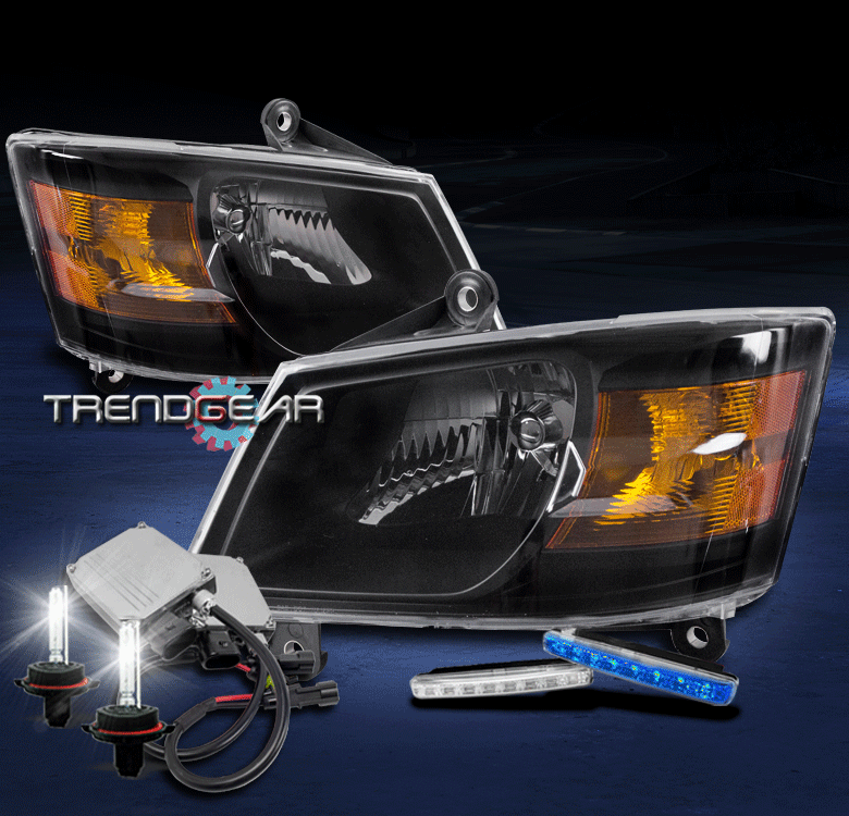 20082010 DODGE GRAND CARAVAN REPLACEMENT BLACK HEADLIGHTS W/BLUE DRL LED+6K HID eBay