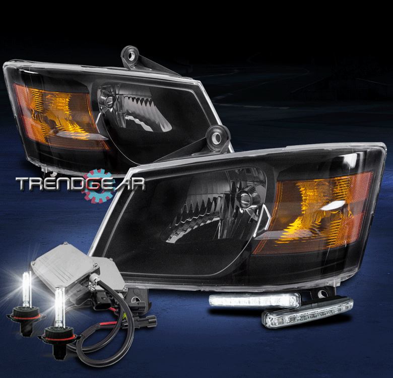 FOR 2008 2009 2010 GRAND CARAVAN REPLACEMENT BLACK HEADLIGHTS W/DRL